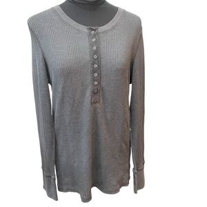 Aerie Gray Long Sleeve Henley Waffle Top Snaps X-Large